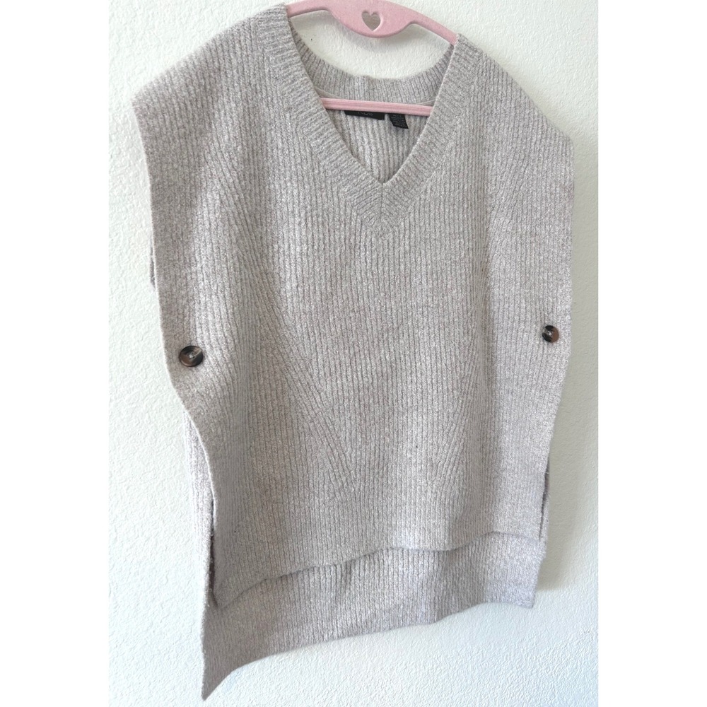Ribbed V-Neck Button-Side Vest - Cozy Chic Quiet Luxury Layering Piece SZ M - Picture 2 of 6